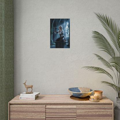 Ciri Poster, Witcher Series Print, Legendary RPG Hero Art Wall Decor hung above sideboard in gaming room decor