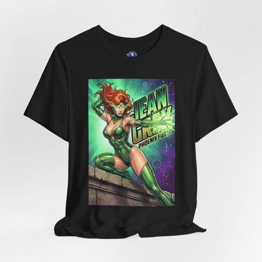 Jean Grey T-Shirt | Marvel X-Men Anime Tee for Gamers & Fans dark tee with Jean Grey Phoenix Force green energy illustration