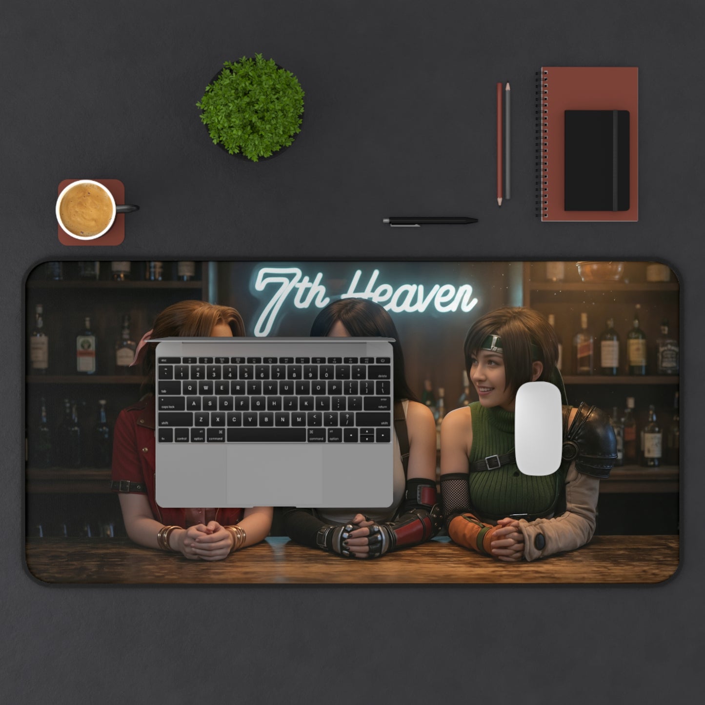 Tifa Aerith Yuffie Gaming Mouse Pad, Final Fantasy Desk Mat, RPG Heroine Setup - 7th Heaven bar artwork desk mat with heroines and smooth glide surface