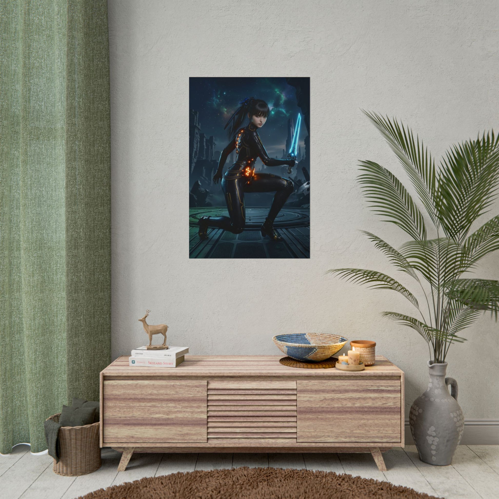 Copy of EVE Poster, Stellar Blade Art Print, Legendary Android Warrior - futuristic wall art showing a focused android warrior with glowing sword