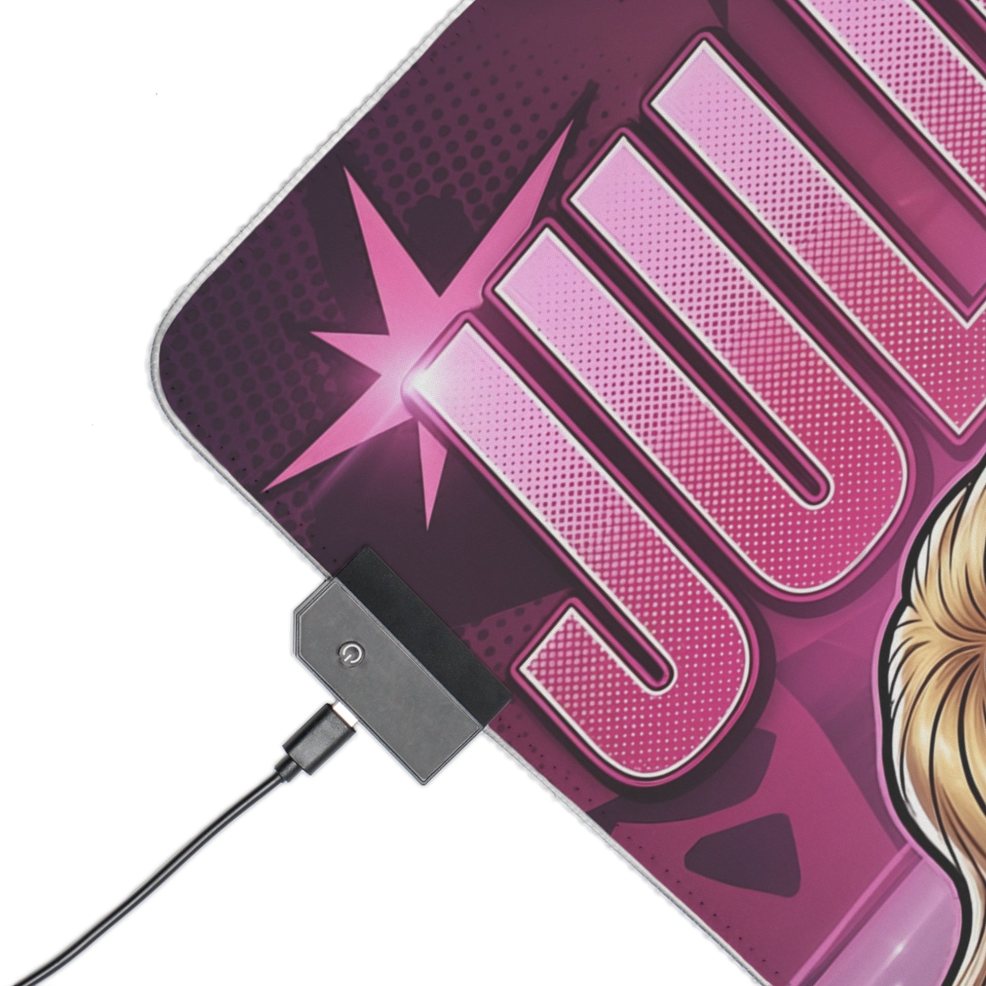 Juliet Starling RGB Desk Mat, Action Game Mouse Pad, LED Desk Mat for Gamer Desk Setup — pink action-game design with RGB LED controller