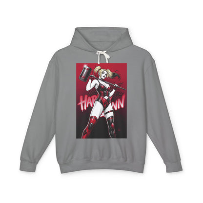 Harley Quinn Hoodie | DC Villain Hoodie | Chaos Queen Pullover — gray streetwear pullover with bold Harley Quinn graphic and mallet