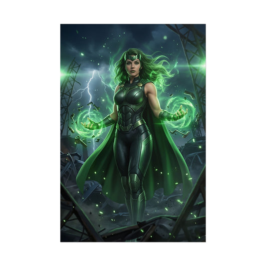 Polaris Poster, Marvel Art Print – Iconic Mutant Heroine Wall Art featuring Polaris with glowing green magnetic powers in dramatic comic-style poster