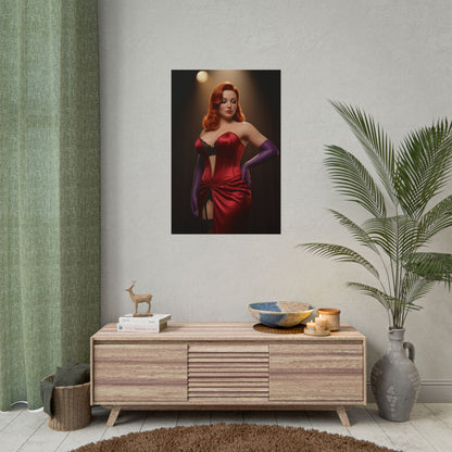 Jessica Rabbit Poster, Classic Animation Art Print – Vintage Wall Decor, glamour portrait print in living room display