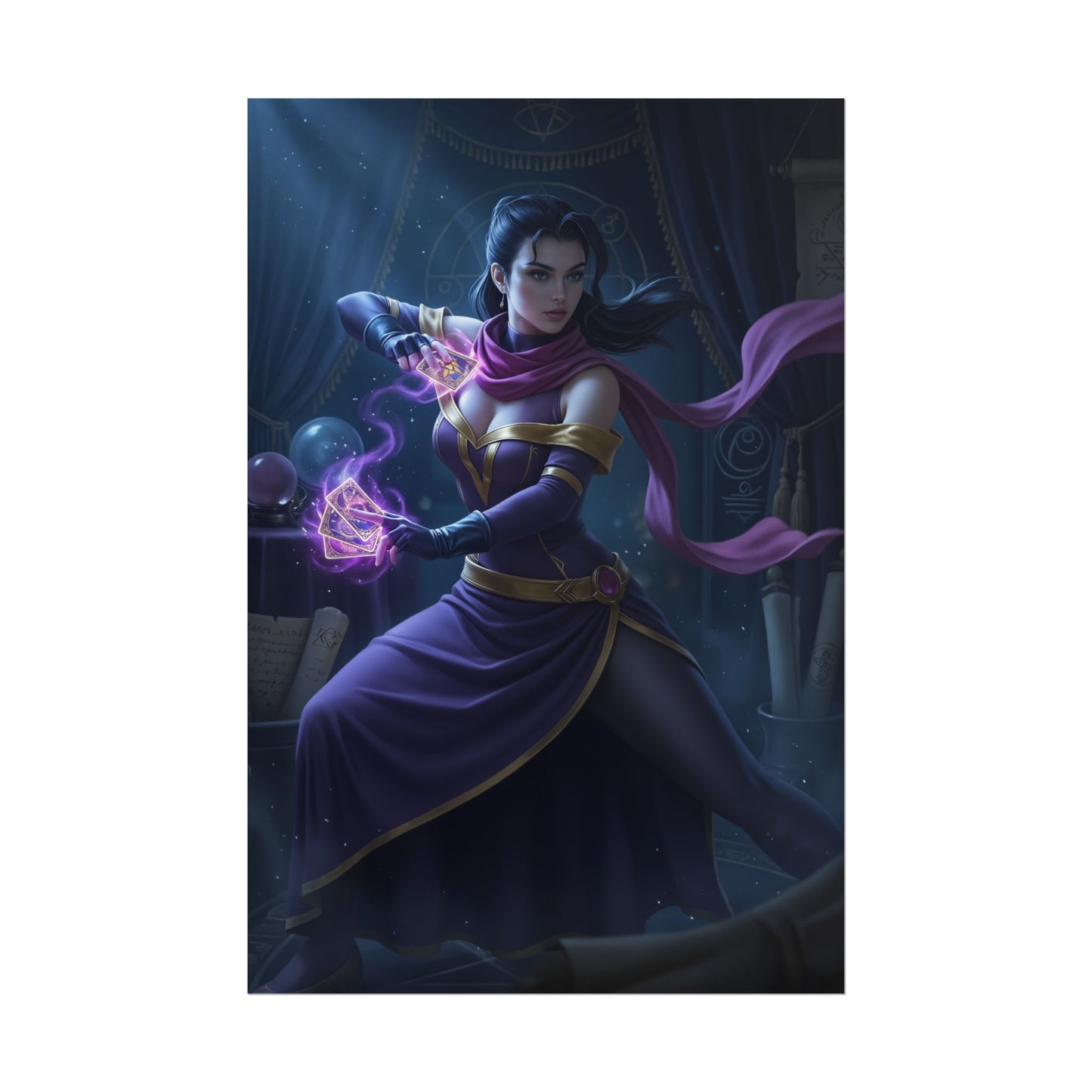 Rose Poster, Street Fighter Art Print – Iconic Mystic Heroine Wall Art featuring elegant mystic heroine casting purple magic, ultra-high resolution poster
