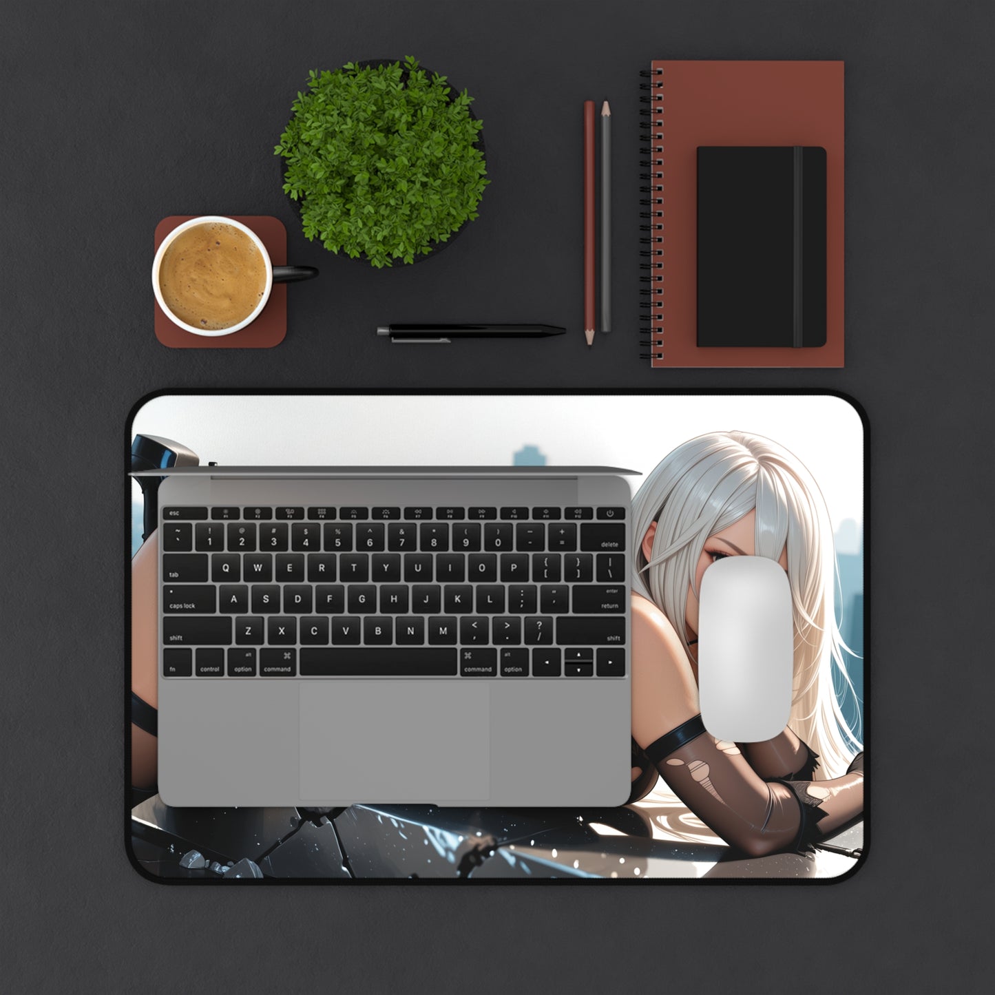 Gaming Mouse Pad – 2B Desk Mat, Nier Automata Anime Girl, Sci-Fi Battle Setup