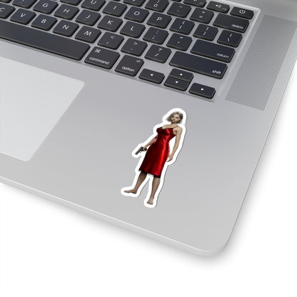 Grace Ashcroft Sticker, Resident Evil Sticker, Laptop Sticker, Gaming Fan Gift - vinyl character sticker on laptop showing Grace Ashcroft in red dress