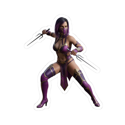 Mileena Sticker – Mortal Kombat Vinyl Sticker for Laptops & Indoor Decor - glossy vinyl laptop decal showing Mileena in purple outfit with sais