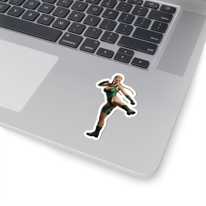 Cammy White Sticker – Street Fighter Vinyl Sticker for Laptops & Indoor Decor on silver laptop showing glossy vinyl, crisp detail and bubble-free application