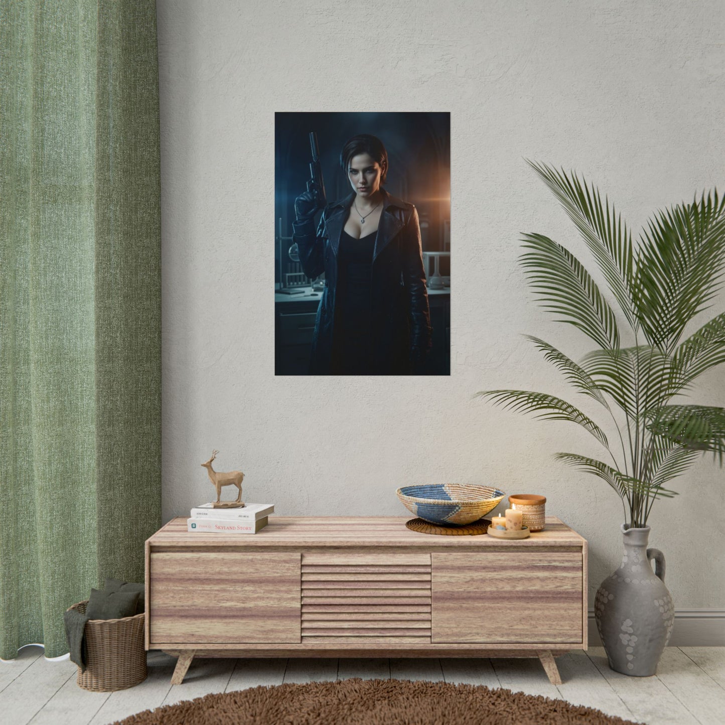 Alex Wesker Poster, Resident Evil Art Print – Iconic Villain Wall Art featuring moody portrait of Alex Wesker in gamer room