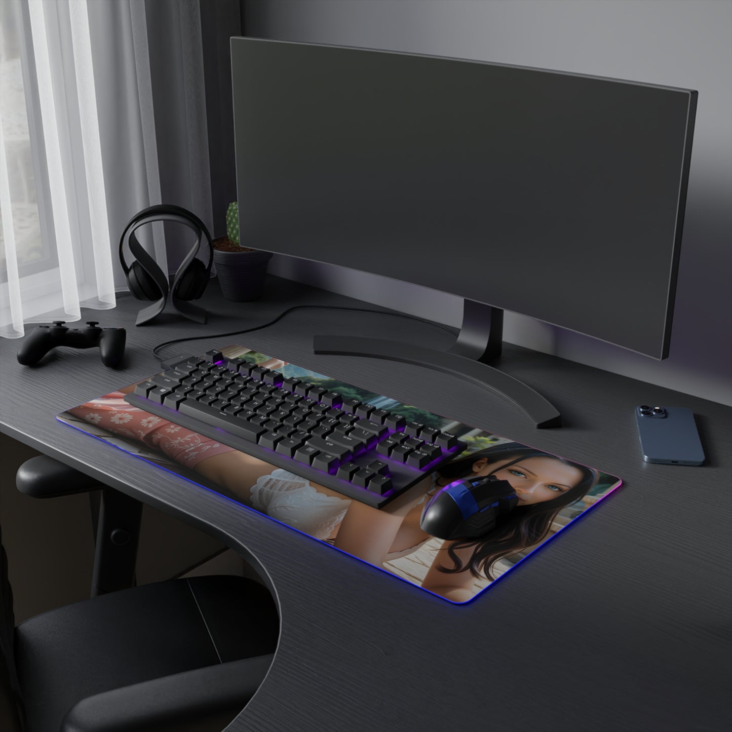 Nico Robin Desk Mat – LED RGB Pad, Calm Waifu Anime Girl Gaming Setup