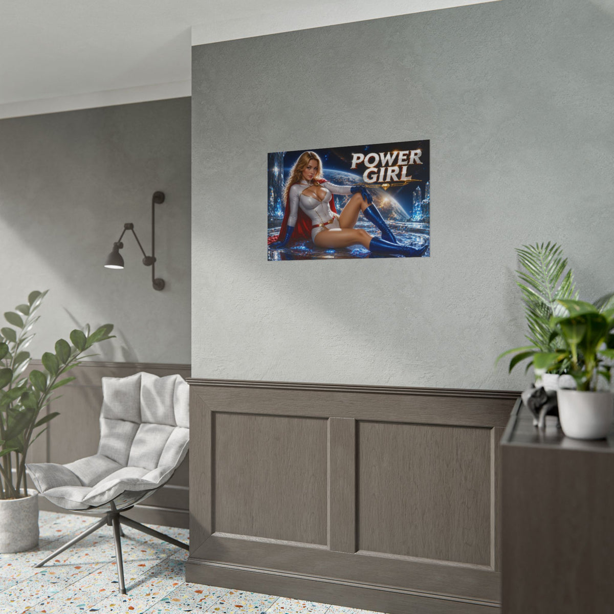 Power Girl Character Poster Comic Style Wall Decor Bedroom Collector Gift