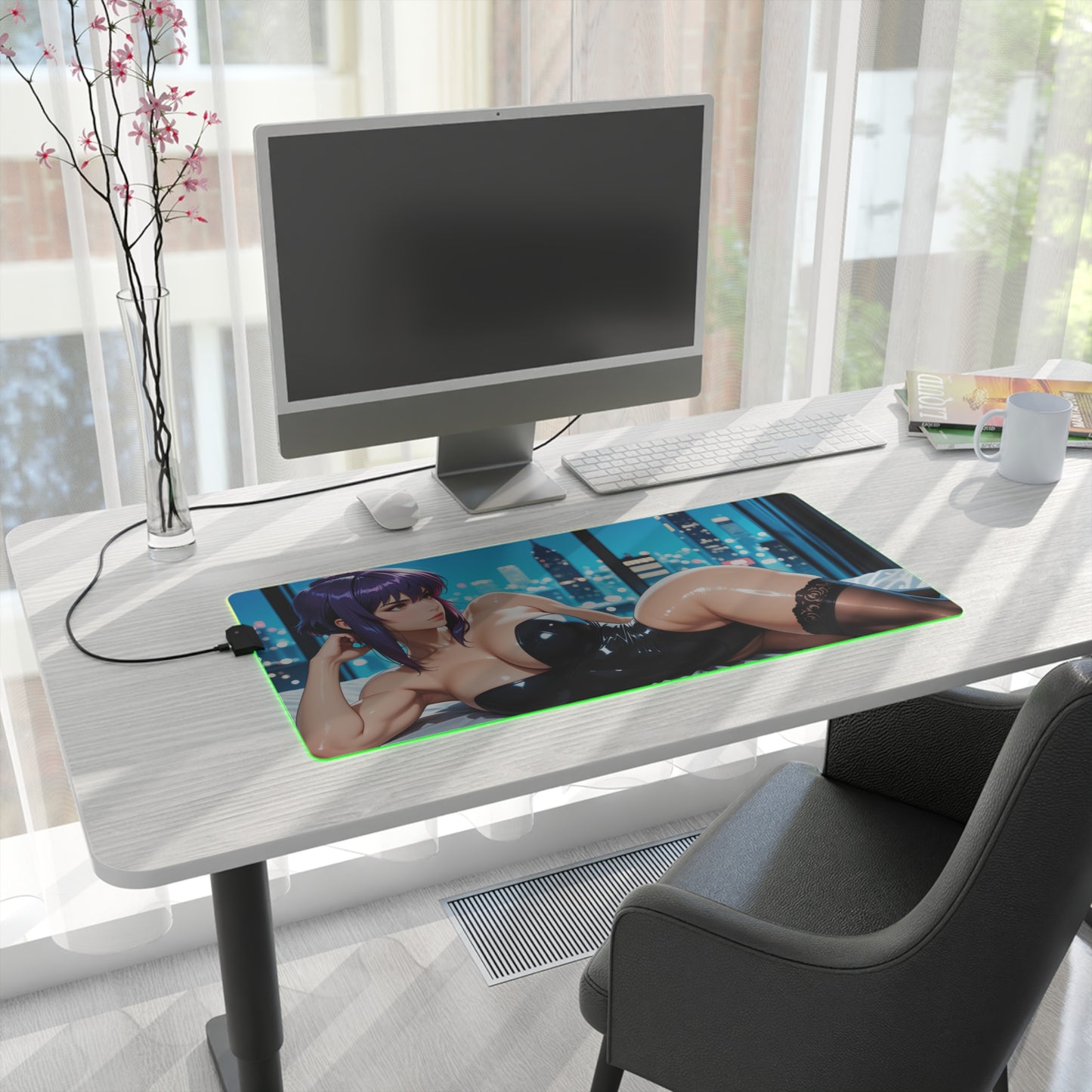 Motoko Kusanagi Desk Mat – LED RGB Pad, Cyber Waifu Anime Girl Setup