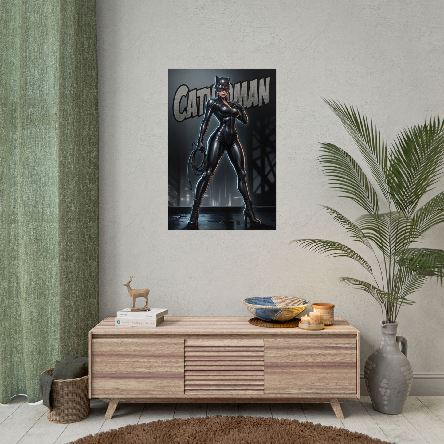 Catwoman Wall Art Print, DC Comics Poster, Leather Suit Heroine Decor, Gotham Style Wall Art, Gift for Fan