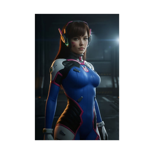 D.Va Poster, Overwatch Art Print – Iconic Esports Heroine Wall Art featuring D.Va in blue suit for gamer room and streaming setup