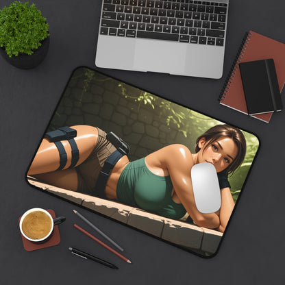 Lara Croft Schreibtischunterlage, Mauspad für Abenteuerspielheldin, Gaming-Schreibtischunterlage