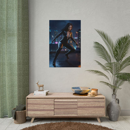 Black Cat Poster, Marvel Art Print – Gamer Room Superhero Wall Art hanging in a modern gamer room over console