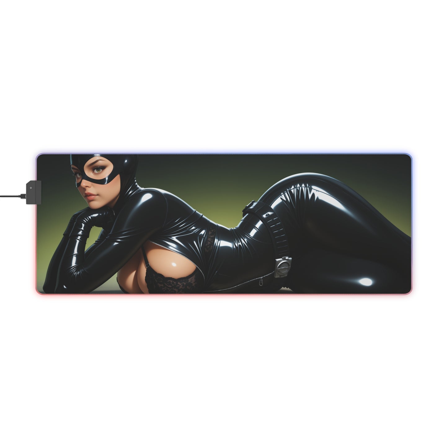 Catwoman-Schreibtischunterlage – LED-RGB-Pad, Waifu-Anime-Girl-Gaming-Setup
