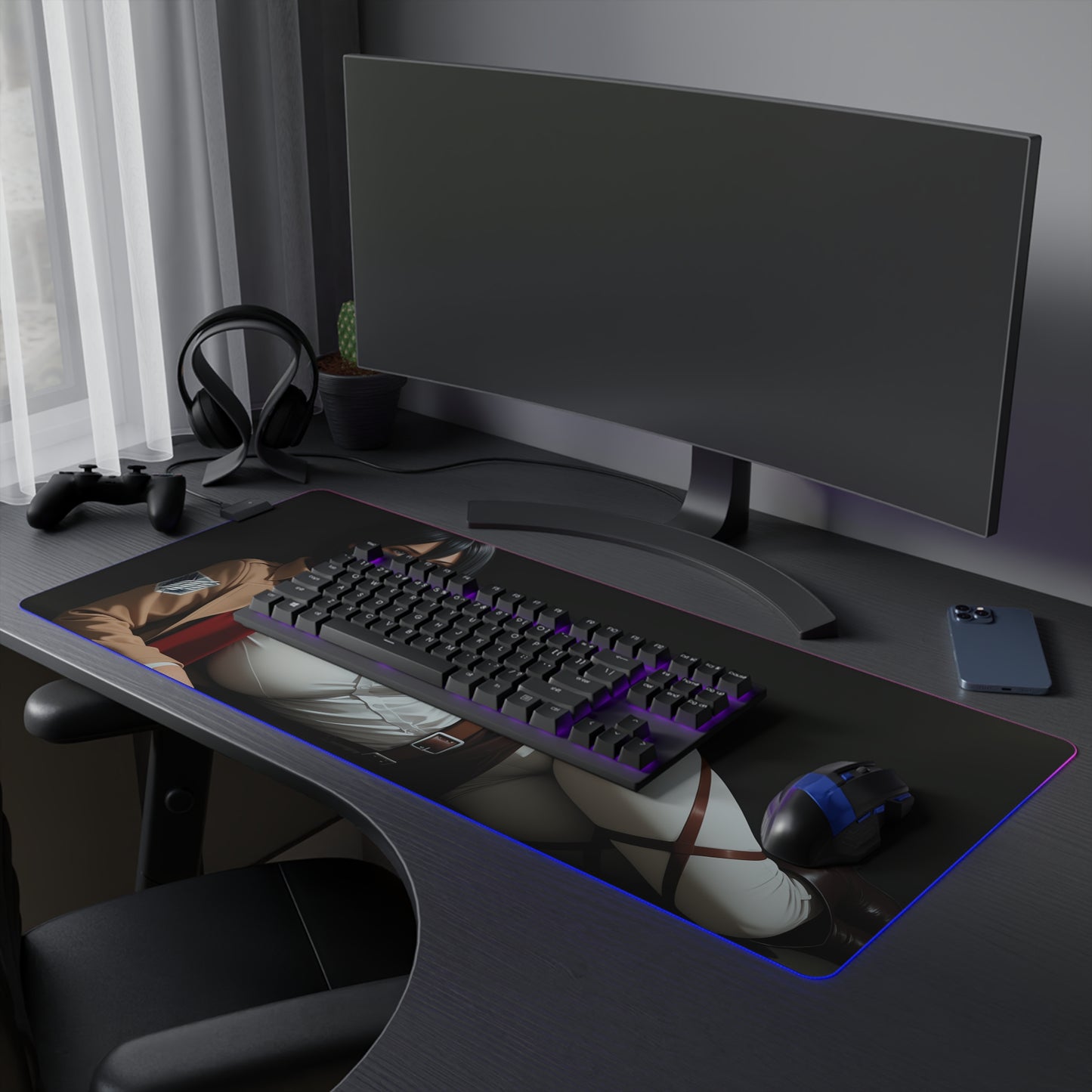 Килимок для столу Mikasa Ackerman – світлодіодний RGB-підсвітлювальний килимок, ігрова конфігурація для дівчат з аніме Waifu