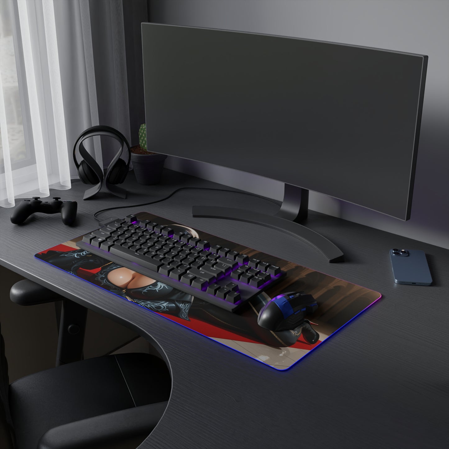 Килимок для столу Bayonetta – світлодіодний RGB-підкладка, ігровий комплект із зображенням дівчини з аніме Witch Waifu