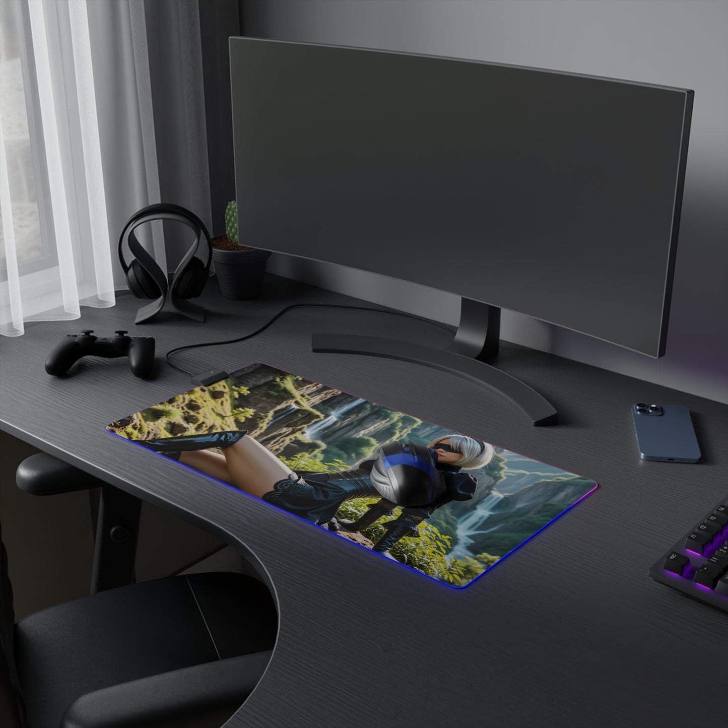 Килимок для столу 2B Nier Automata – світлодіодний RGB-підсвітлювальний килимок, ігровий декор із зображенням дівчини з аніме Вайфу