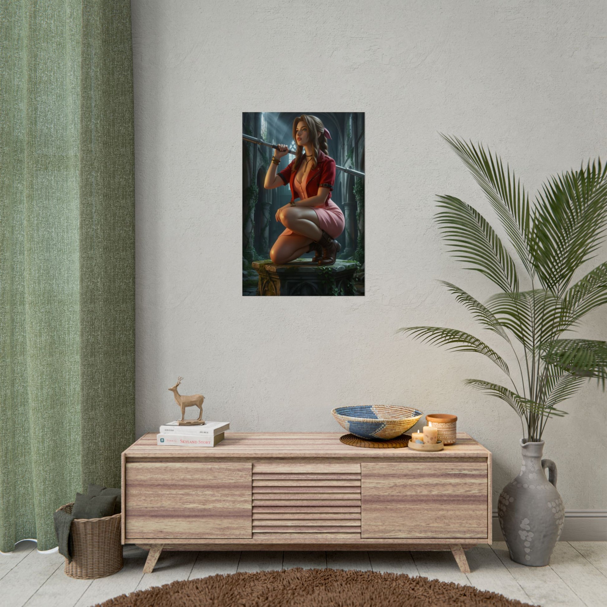 Aerith Gainsborough Poster, Final Fantasy VII Art Print, Iconic RPG Hero - framed wall art for gaming room or fantasy interior