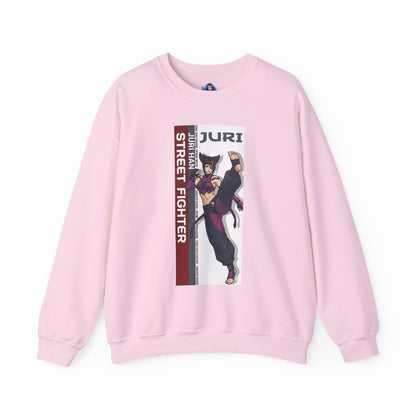 Juri Sweatshirt, Street Fighter Crewneck, Bold Fighting Game Apparel for Fans - pink crewneck with Juri character artwork