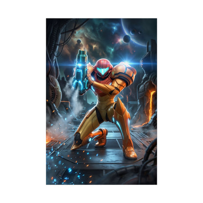 Samus Aran Poster – Sci Fi Wall Art Print, Bounty Hunter Heroine Decor