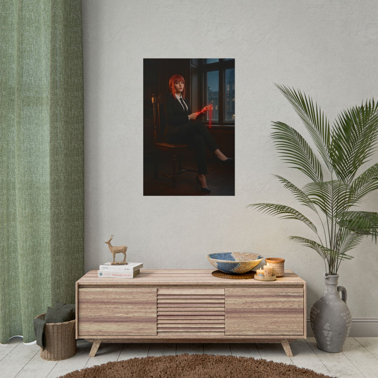 Makima Poster, Chainsaw Man Print, Iconic Anime Character Art - Makima portrait print on modern living room wall