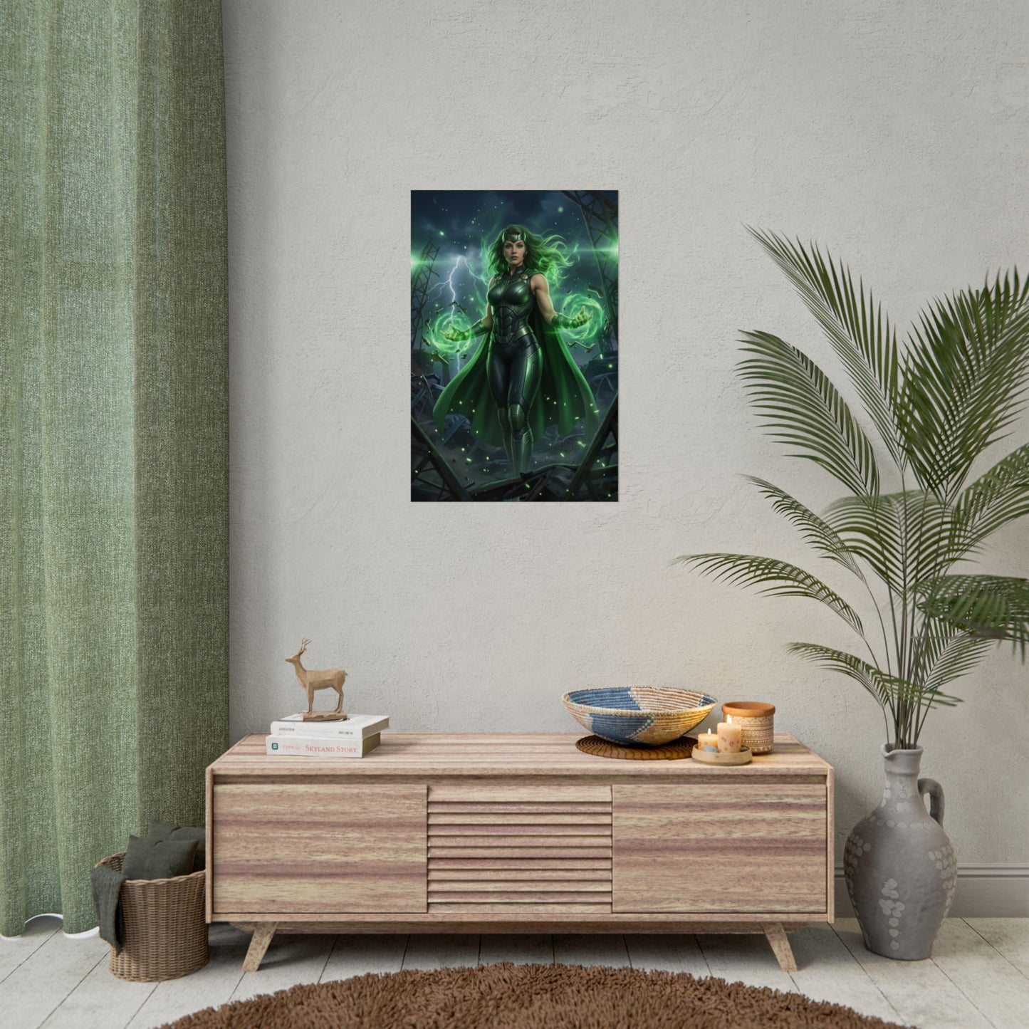 Alt Tag: Polaris Poster, Marvel Art Print – Iconic Mutant Heroine Wall Art framed on modern living room wall showcasing Polaris’s magnetic powers