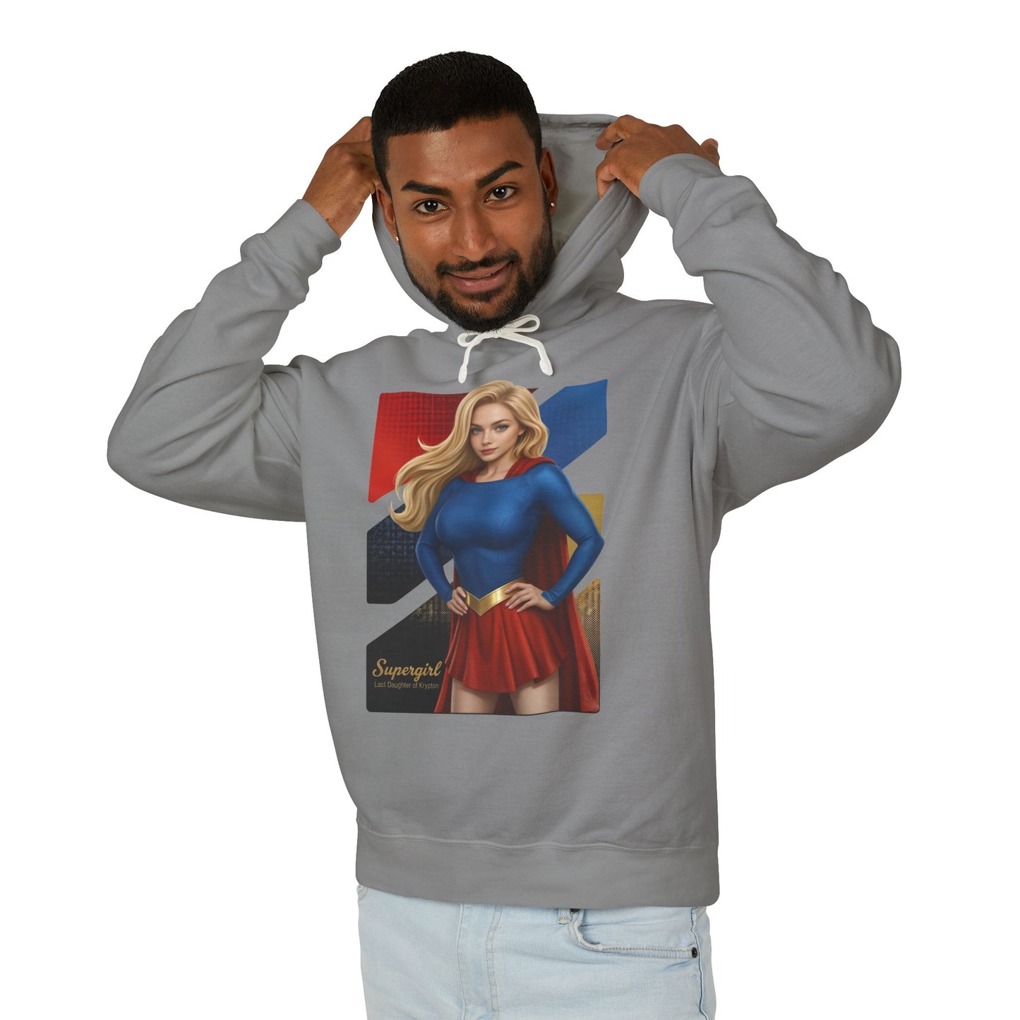 Supergirl Hoodie | DC Comics Hoodie | Anime Superheroine Pullover - gray pullover with bold anime Supergirl illustration
