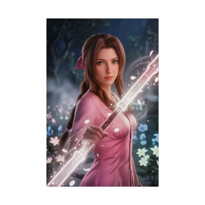Aerith Final Fantasy Poster, Fantasy Game Wall Art Print, RPG Character Decor, Gaming Room Art, Gamer Gift