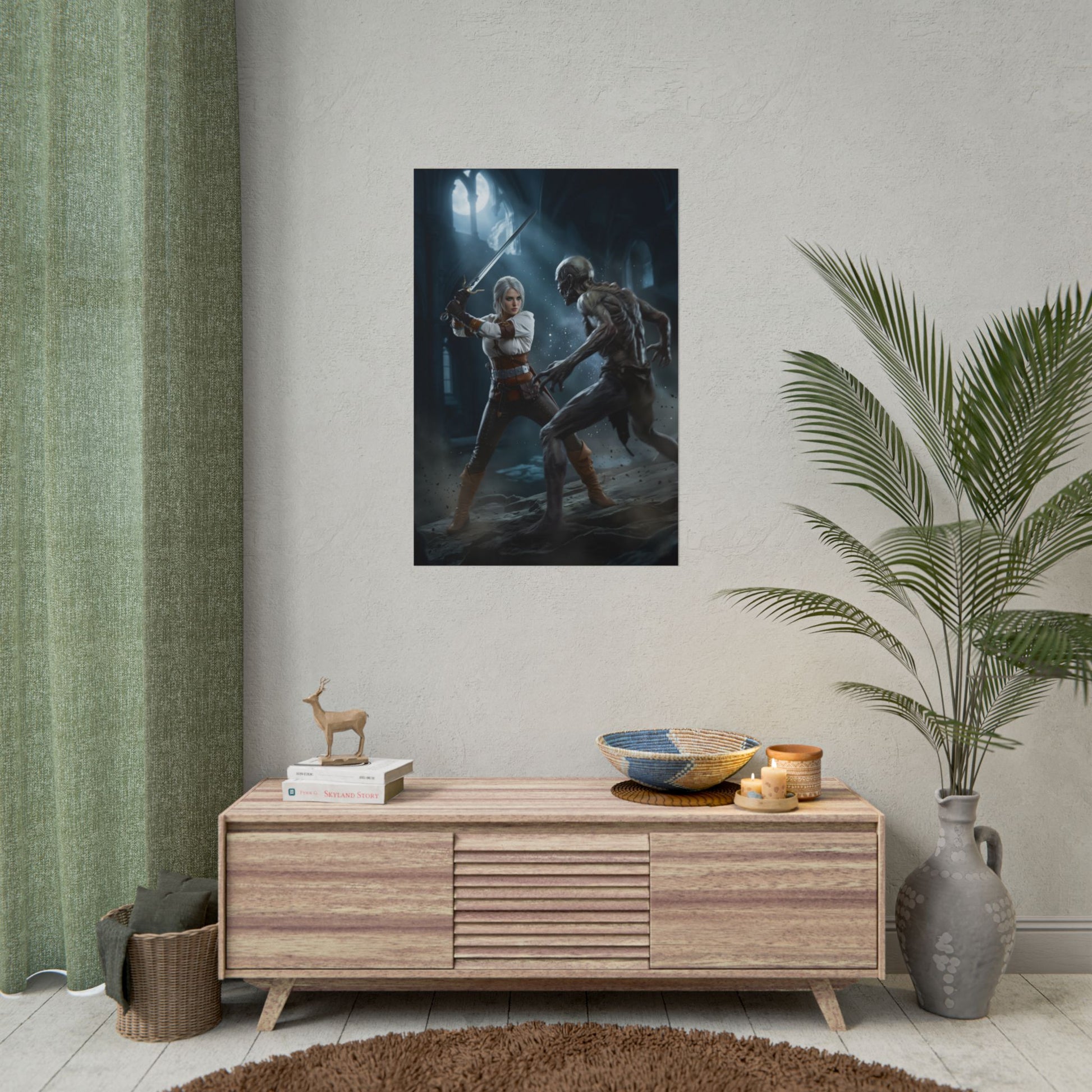 Ciri Poster, The Witcher Art Print, Iconic Warrior Character Wall Decor - dynamic gaming room art showcasing Ciri in battle scene