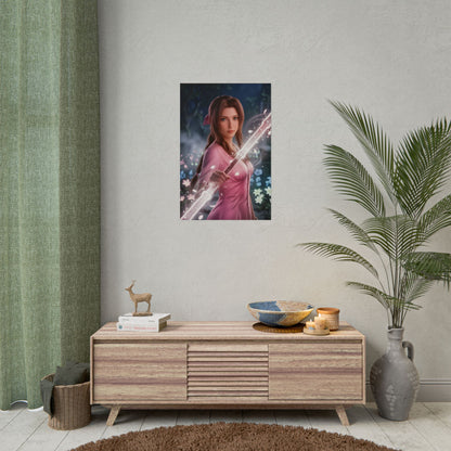Aerith Final Fantasy Poster, Fantasy Game Wall Art Print, RPG Character Decor, Gaming Room Art, Gamer Gift