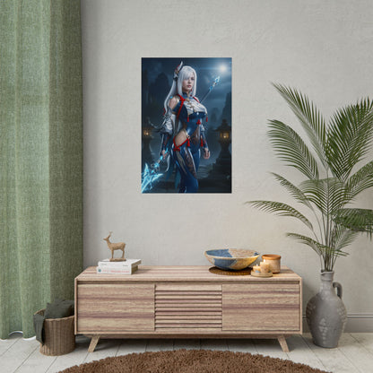 Shenhe Poster, Genshin Impact Art Print – Iconic Cryo Adeptus Heroine framed on modern gamer room wall above console