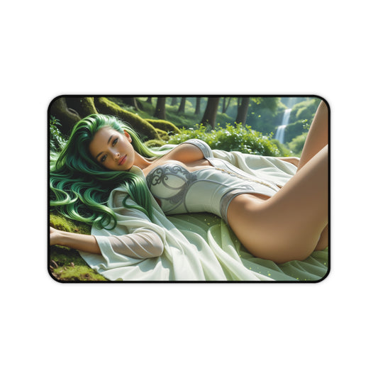 C.C. Desk Mat, Code Geass Mouse Pad, Anime Girl Gamer Desk Decor – reclining green‑haired C.C. art on premium gaming desk mat