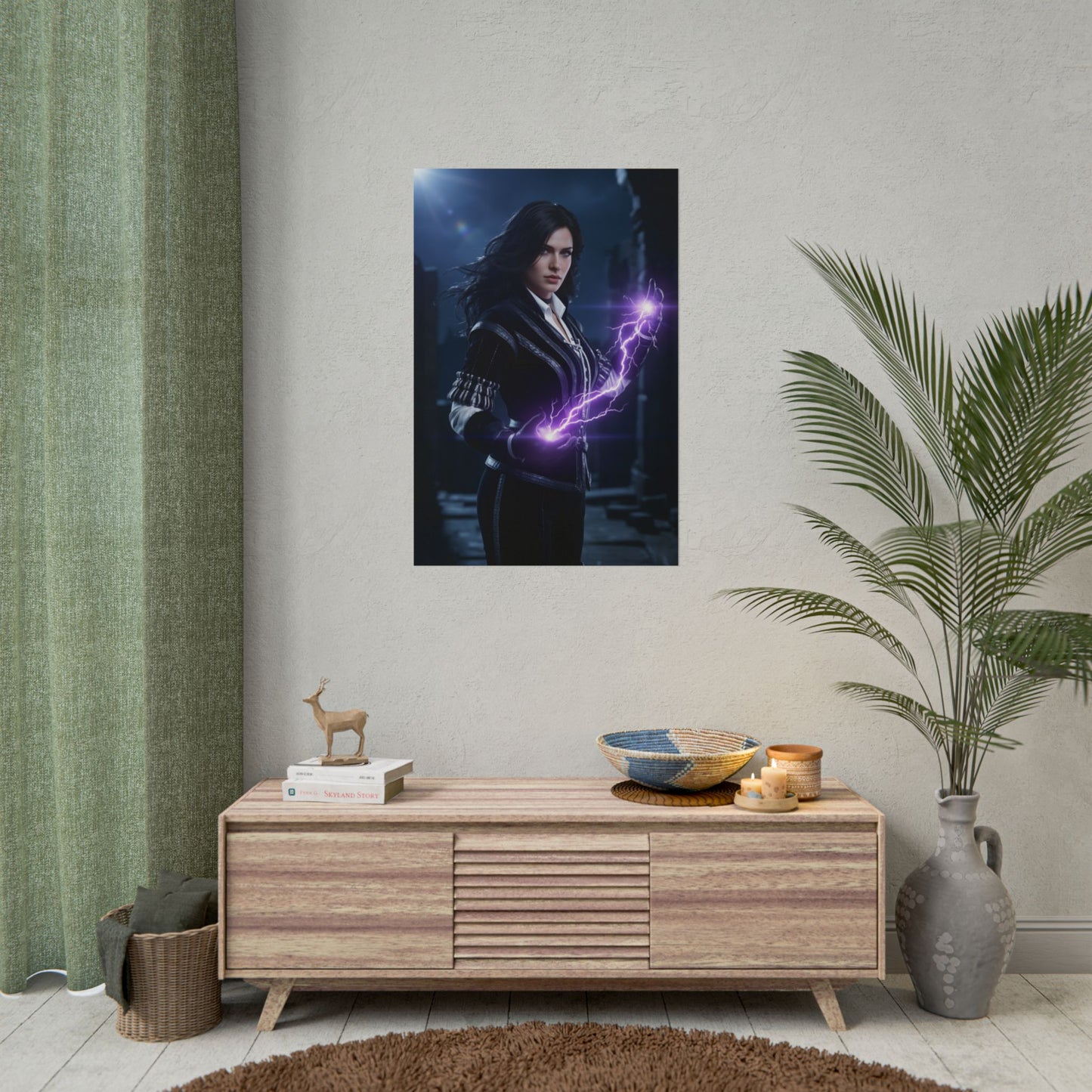 Yennefer Poster, The Witcher Art Print – Iconic Sorceress Wall Art showcasing Yennefer sorceress casting purple magic, premium gamer room wall decor