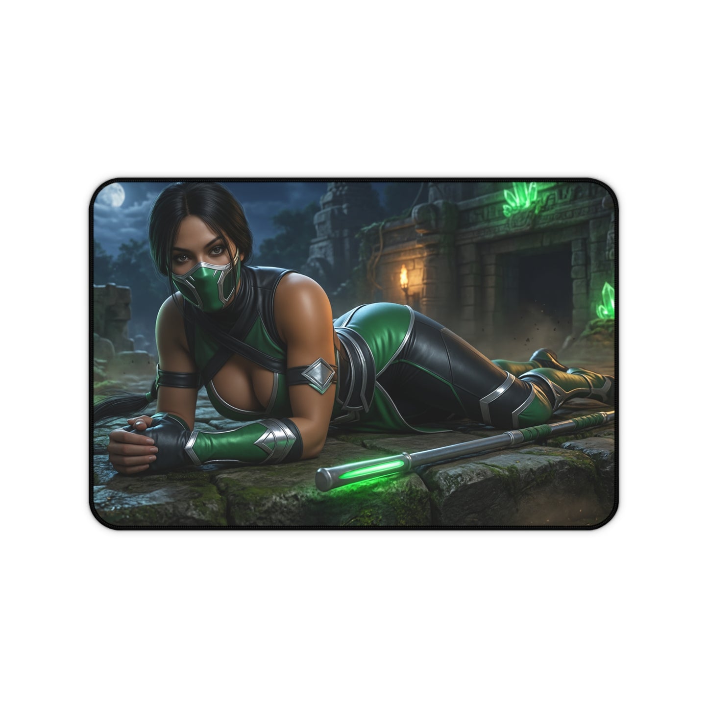 Jade Gaming Mouse Pad, Mortal Kombat Desk Mat, Edenian Warrior Gaming Setup — premium Edenian warrior art on durable large mouse pad