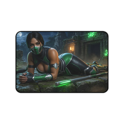 Jade Gaming Mouse Pad, Mortal Kombat Desk Mat, Edenian Warrior Gaming Setup — premium Edenian warrior art on durable large mouse pad