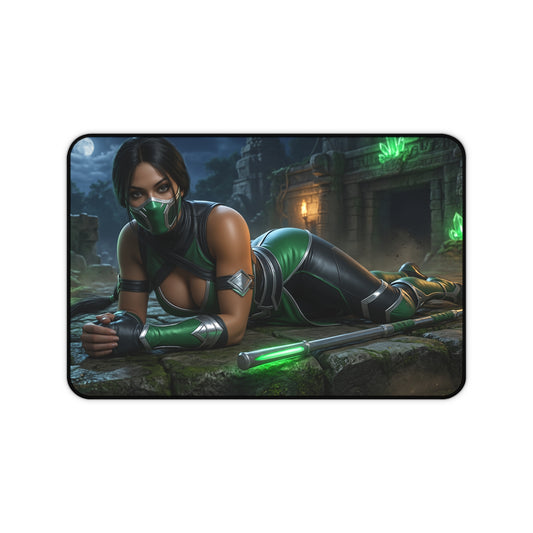 Jade Gaming Mouse Pad, Mortal Kombat Desk Mat, Edenian Warrior Gaming Setup — premium Edenian warrior art on durable large mouse pad