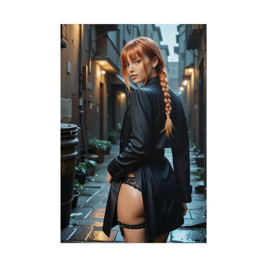 Makima Wall Art – Anime Character Poster, Great Gift for Anime Fans - stylish Makima poster print showing character in black coat and braided hair