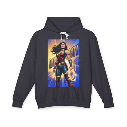 Donna Troy Hoodie | DC Superhero Hoodie | Amazon Legacy Pullover – navy pullover featuring bold Donna Troy warrior graphic, lightweight cotton streetwear