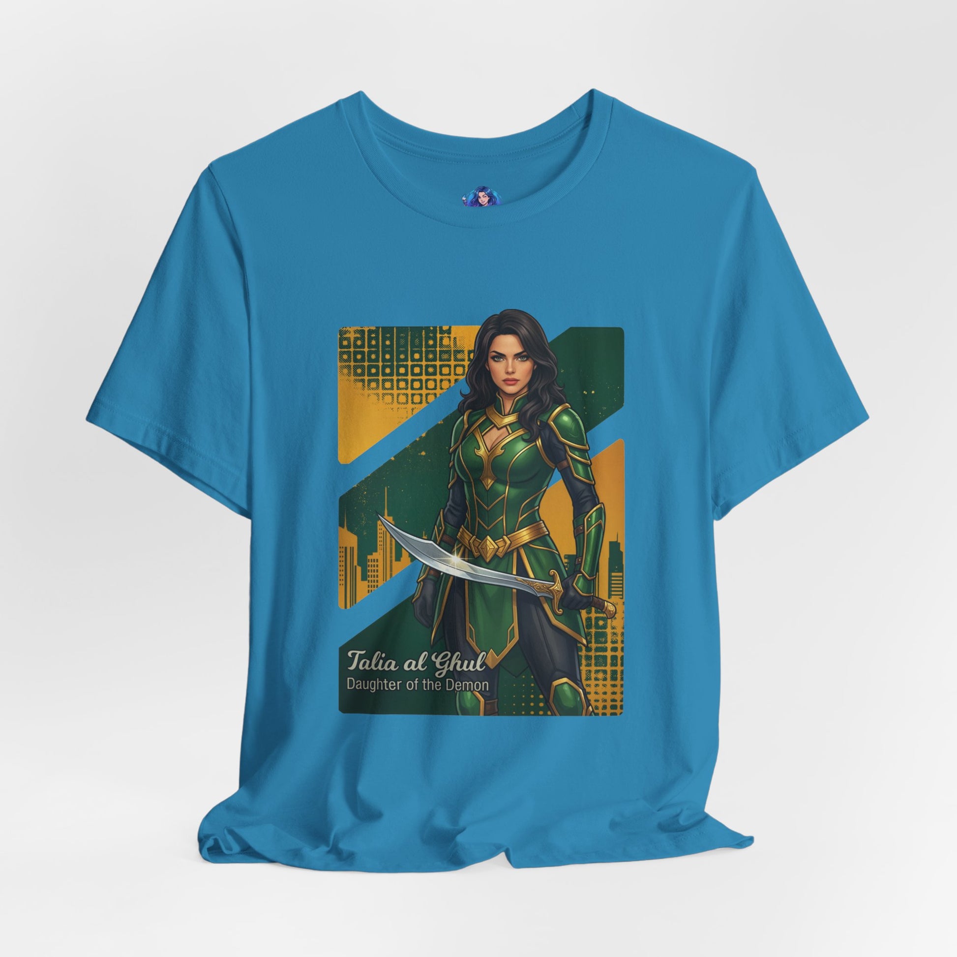 Talia al Ghul T-Shirt | DC Comics Anime Tee for Gamers & Comic Fans - anime-style Talia with sword on Bella Canvas tee