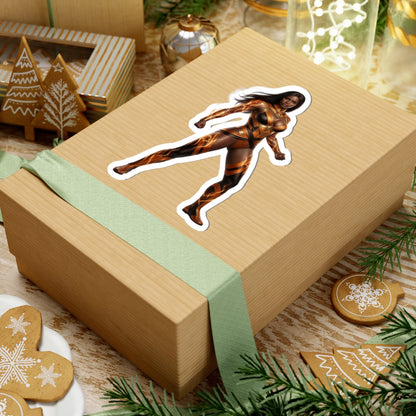 Vixen Sticker – Comic Heroine Vinyl Sticker for Laptops & Indoor Decor on brown gift box, glossy vibrant comic-style heroine vinyl sticker