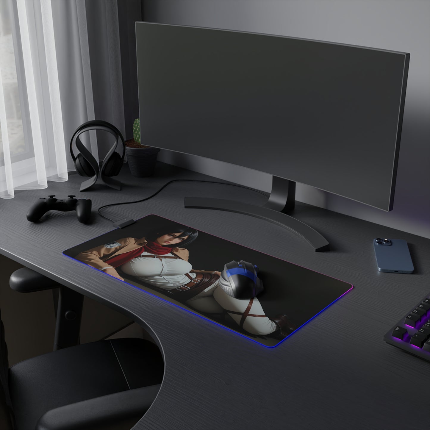 Килимок для столу Mikasa Ackerman – світлодіодний RGB-підсвітлювальний килимок, ігрова конфігурація для дівчат з аніме Waifu