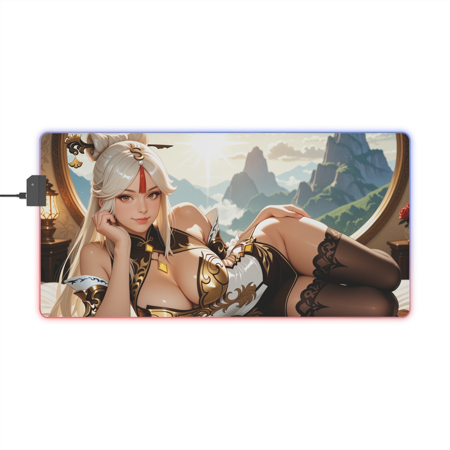 Ningguang Desk Mat – LED RGB Pad, Waifu Anime Girl Gaming Setup