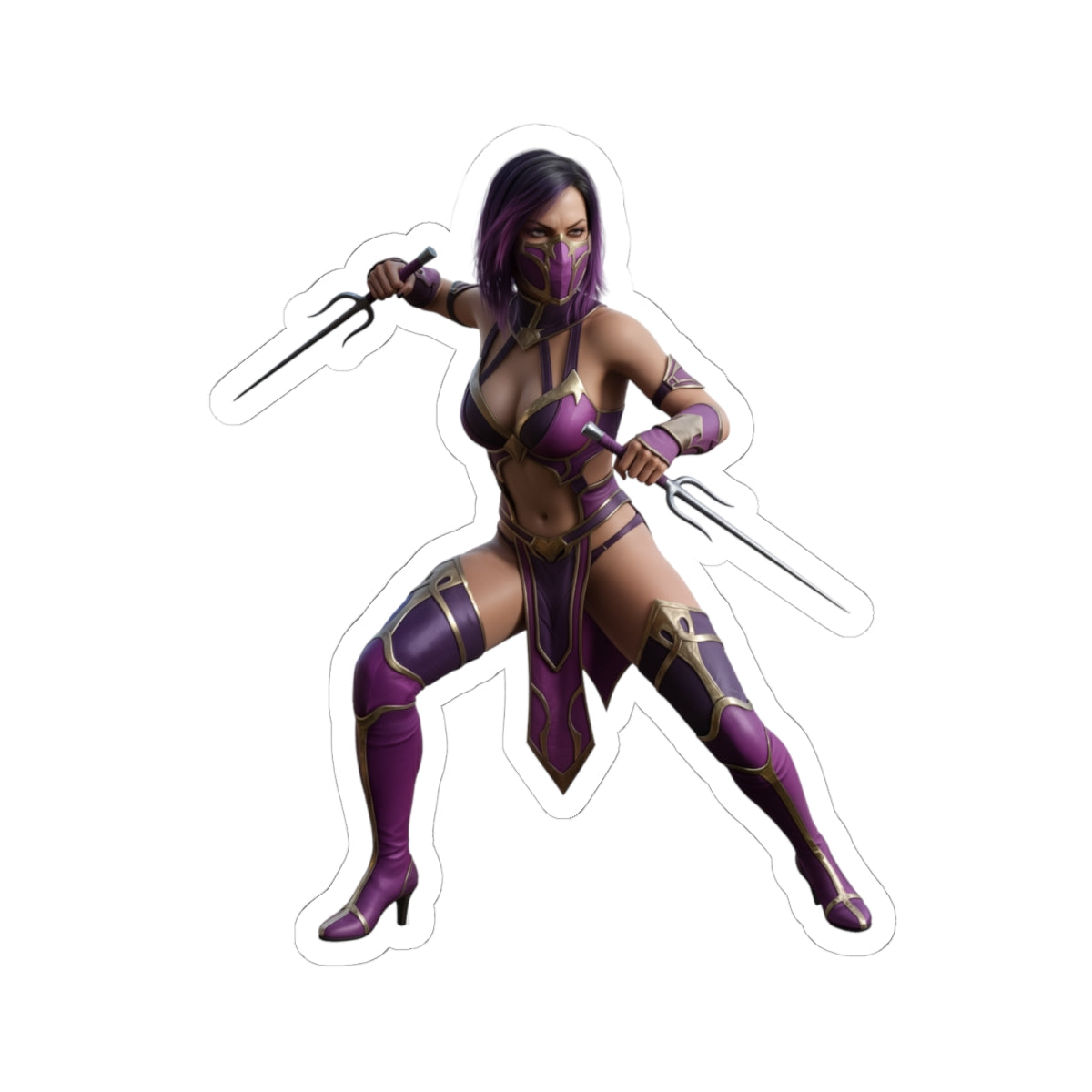 Mileena Sticker – Mortal Kombat Vinyl Sticker for Laptops & Indoor Decor featuring purple-costumed Mileena in action pose, glossy durable vinyl sticker
