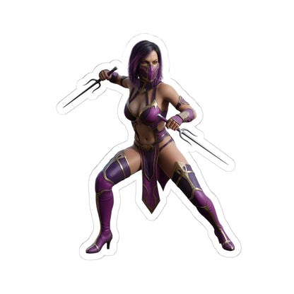 Mileena Sticker – Mortal Kombat Vinyl Sticker for Laptops & Indoor Decor featuring purple-costumed Mileena in action pose, glossy durable vinyl sticker