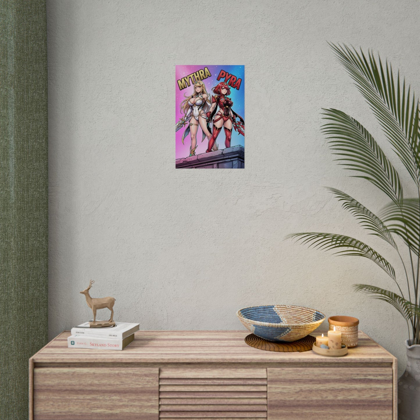 Mythra Pyra Poster / Mythra Pyra Wall Art / Mythra Pyra Art Print / JRPG Poster vibrant JRPG wall art featuring two heroines in contrasting armor