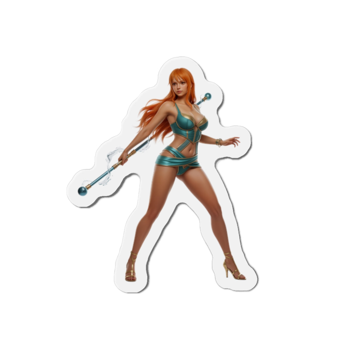 Nami Magnet – One Piece Anime Heroine Fridge Magnet, Pirate Decor – die-cut vinyl fridge magnet featuring Nami in vibrant anime artwork